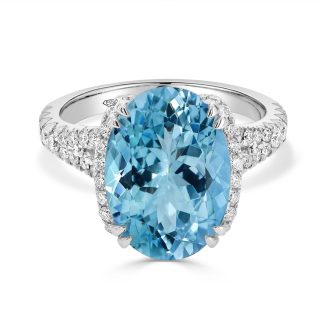 18ct White Gold Oval Aquamarine and Diamond Split Shank Ringaquamarine engagement ring