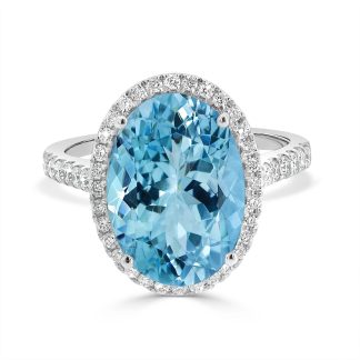 18ct White Gold Oval Aquamarine and Diamond Halo Ringaquamarine engagement ring