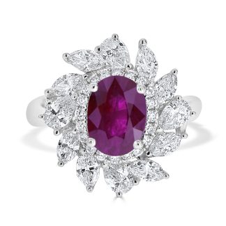 Oval Ruby with Pear and Marquise Cut Diamond Halo Ringruby engagement ring
