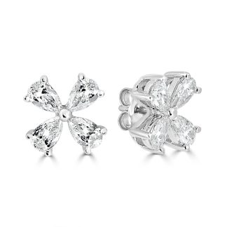 Pear Cut Diamond Stud EarringsDiamond stud earrings in 18ct white gold with floral design