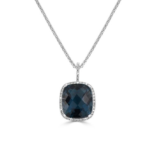 Blue Topaz Necklace With Diamond Halo