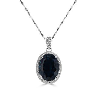 Oval Cut Blue Topaz Necklace And DiamondsOval Shaped Sapphire and Diamond Pendant