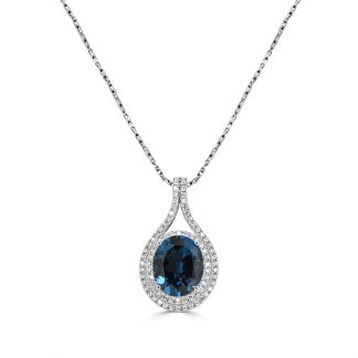 Blue Topaz Pendant with Diamond Halo in White GoldBlue Topaz Necklace with Diamond Halo in White Gold