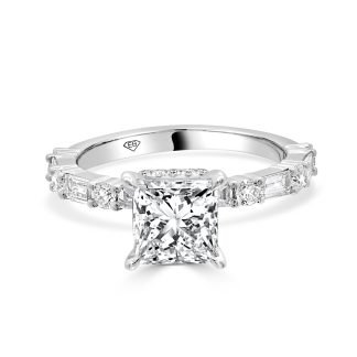 Princess Cut Engagement Ring Lab GrownPrincess cut engagement ring with 1.61ct lab diamond and accent stones in 18ct white gold.