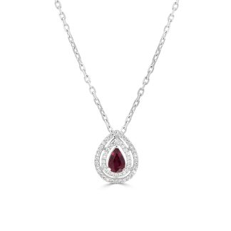 Ruby and Diamond Pendant with Double HaloRuby and diamond pendant design