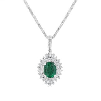 Emerald and Diamond PendantOval Cut Emerald with Diamond Halo