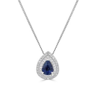 Sapphire and Diamond PendantPear Shaped Sapphire pendant with diamond halo