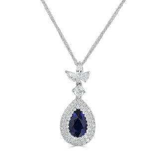 Pear Sapphire With Double Diamond HaloPear-cut sapphire pendant with diamonds