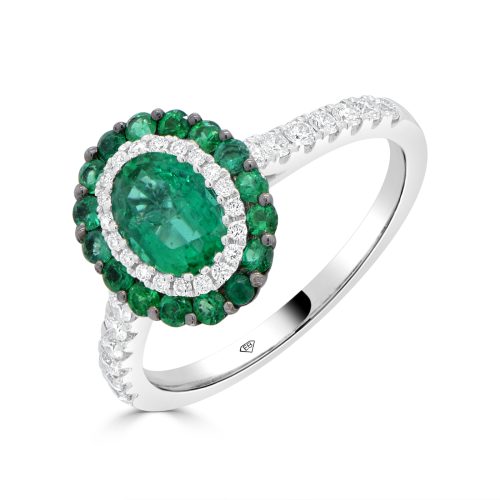 Emerald Ring with Double Halo