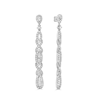 Baguette Diamond Cut Earrings Elegance in Every DetailWhite gold drop earrings with baguette diamonds