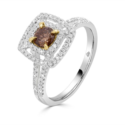 Champagne Diamond Engagement Ring Natural Diamonds in 18kt White & Yellow Gold