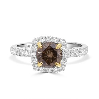 Champagne Diamond Ring Natural Diamond in 18kt White & Yellow GoldNatural champagne diamond ring with halo setting
