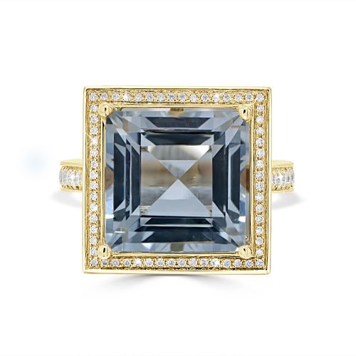 Aquamarine Engagement Ring Natural Diamond Accents in 18kt Yellow Gold