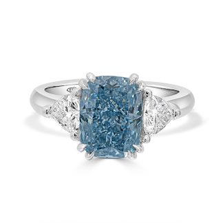 Blue Lab-Grown Diamond Ring Lab Diamond in Platinumab diamond ring with cushion-cut blue centre stone