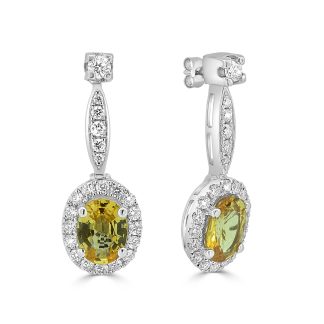 Yellow Sapphire Jewellery Drop Earrings with Natural DiamondsWhite gold yellow sapphire drop earrings