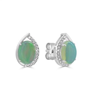 Opal Earrings Natural Diamonds in White Gold BrillianceWhite gold opal earrings