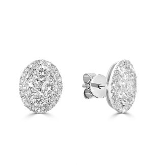 White Gold and Diamond Stud Earrings Sparkle Filled SophisticationWhite gold diamond cluster studs