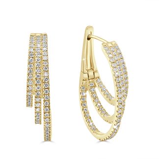 Triple Hoop Earring Bold Elegance with a Dazzling TwistYellow gold triple hoop