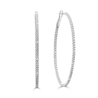 Large Hoop Earrings Natural Diamonds Elegance in White GoldSlim white gold diamond hoops