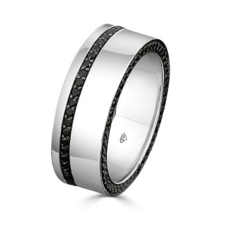 White Gold Ring Men 18ct with Natural Black DiamondsMen’s ring with black stones