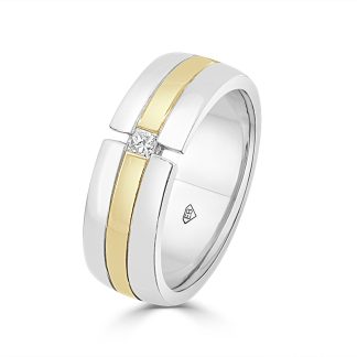 Two Tone Wedding Band Mens 18ct Power with a Natural Diamond TwistMen’s wedding ring two tone