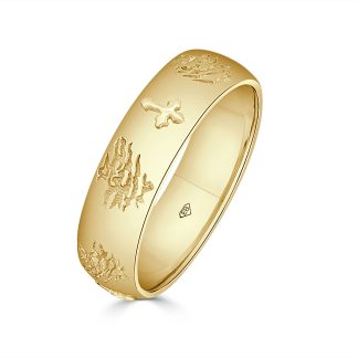 Wedding Bands Gold 18ct Bold Tradition with Artisan DetailEngraved 18ct gold men’s ring