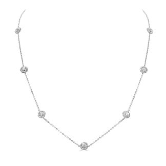 18kt White Gold Rosette Necklace with Natural DiamondsWhite gold rosette necklace
