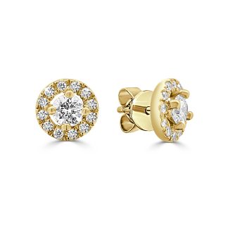 Diamond Stud Earrings Natural Brilliance in 18kt Yellow GoldHalo diamond stud earrings