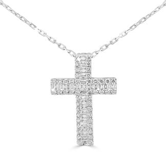 Diamond Cross Pendant Necklace in 18kt White Gold Faith Meets Fine JewelleryDiamond baguette cross pendant