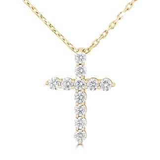 Faith in Full Brilliance Yellow Gold Diamond Cross Pendant in 18KtNatural diamond gold pendant