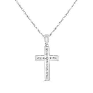 White Gold Diamond Cross Pendant Understated Brilliance in Timeless FormWhite gold diamond cross
