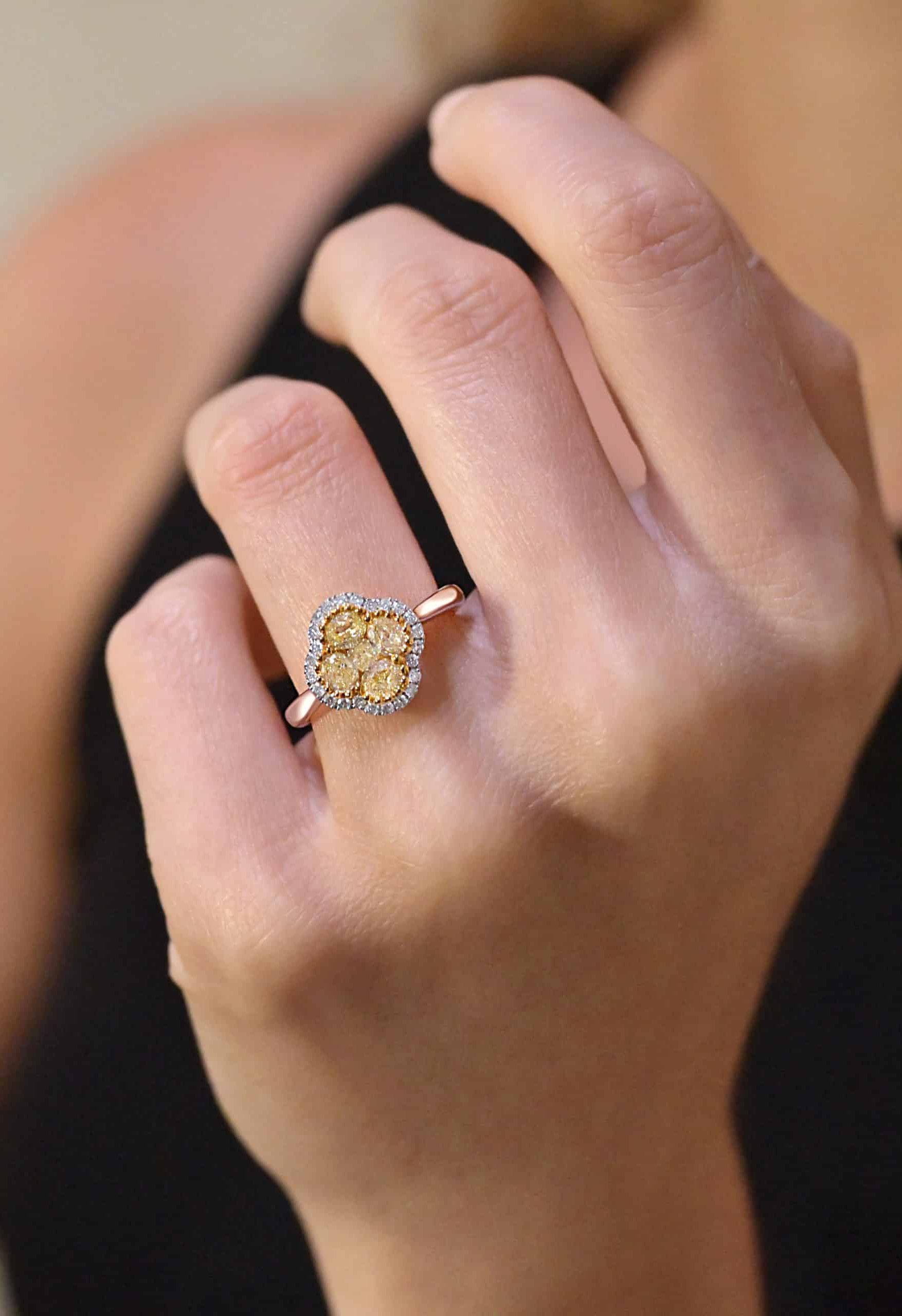 Hand model with yellow gemstone ring