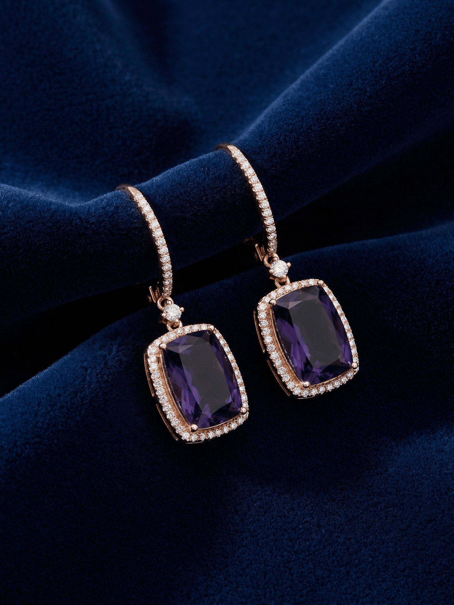 Diamond and Amethyst Pear Drop Earrings