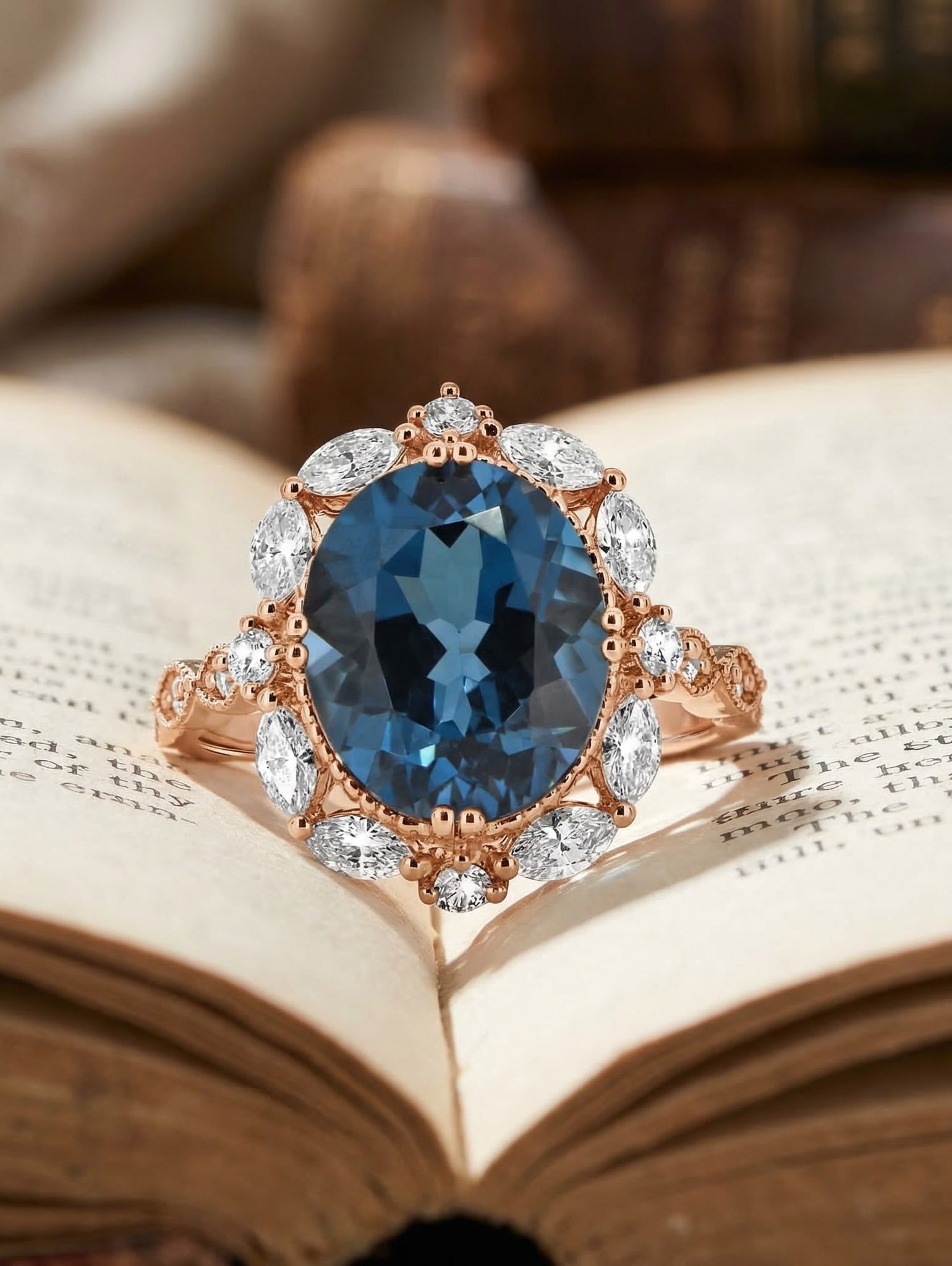 18ct Oval Aquamarine and Diamond Halo Ri…