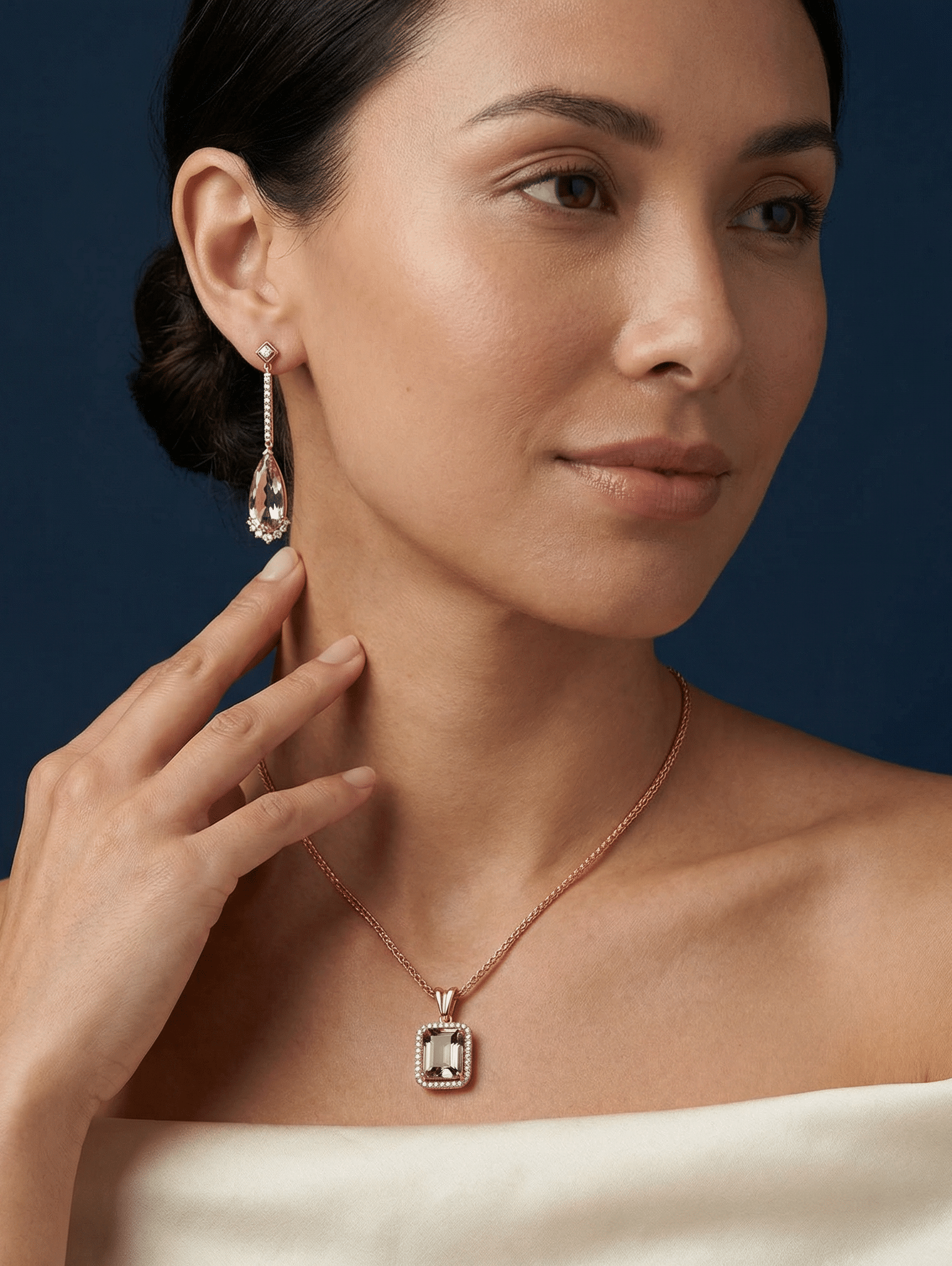 Diamond and Morganite Pear Drop Earrings