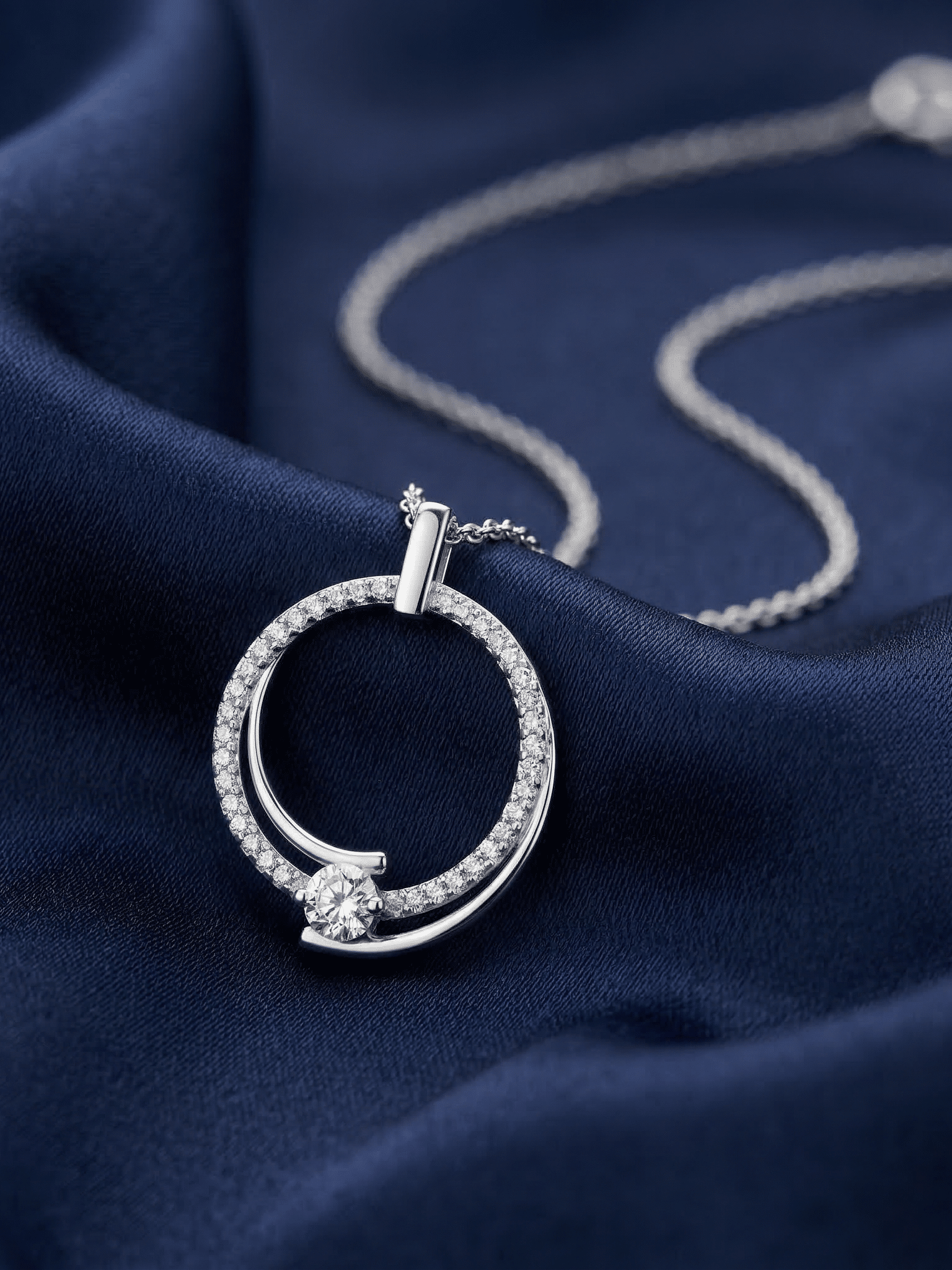 Curved White Gold Diamond Cross