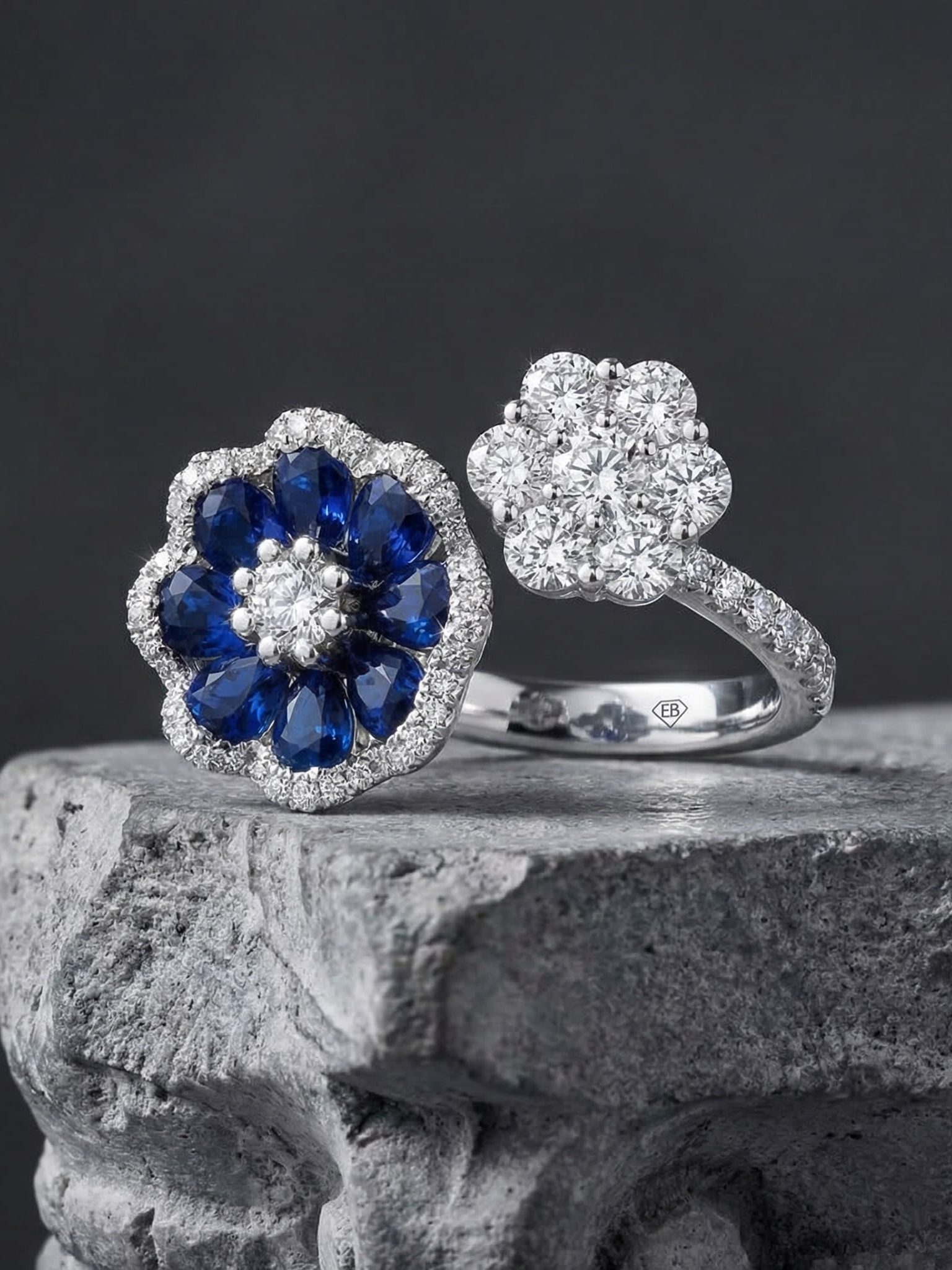 Oval Sapphire and Pear diamonds trilogy