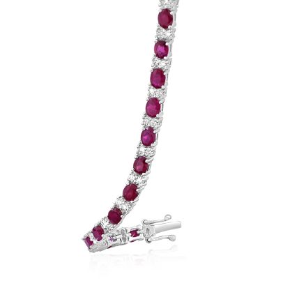 Ruby and diamond tennis bracelet in white gold