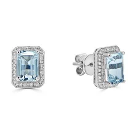 Aquamarine earrings with diamonds