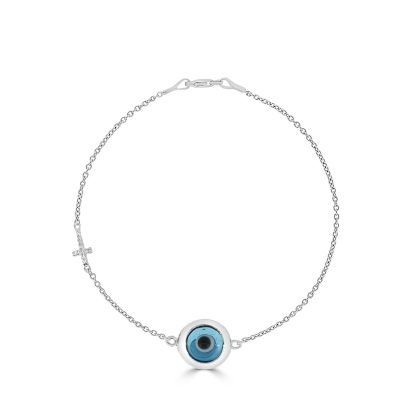 Evil Eye and Cross Bracelet with Diamonds