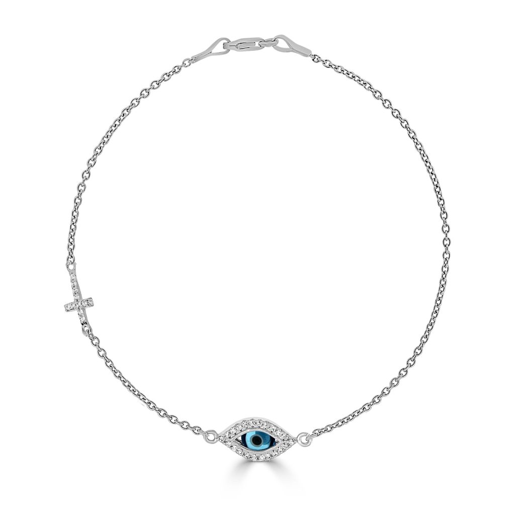 Evil Eye and Cross Bracelet with Diamonds
