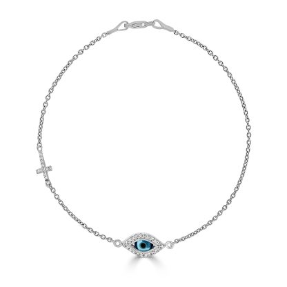Evil Eye and Cross Bracelet with Diamonds