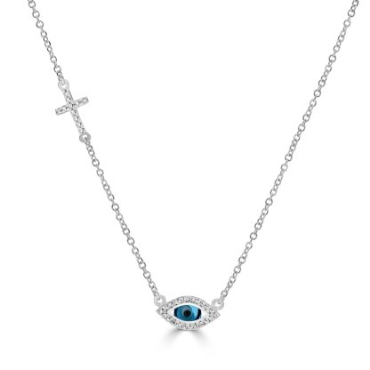 Diamond Cross and Evil Eye Necklace