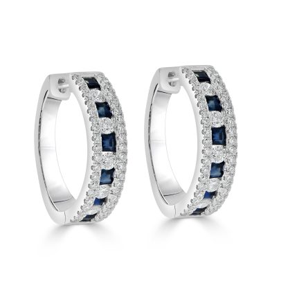Diamonds and sapphire hoop earrings
