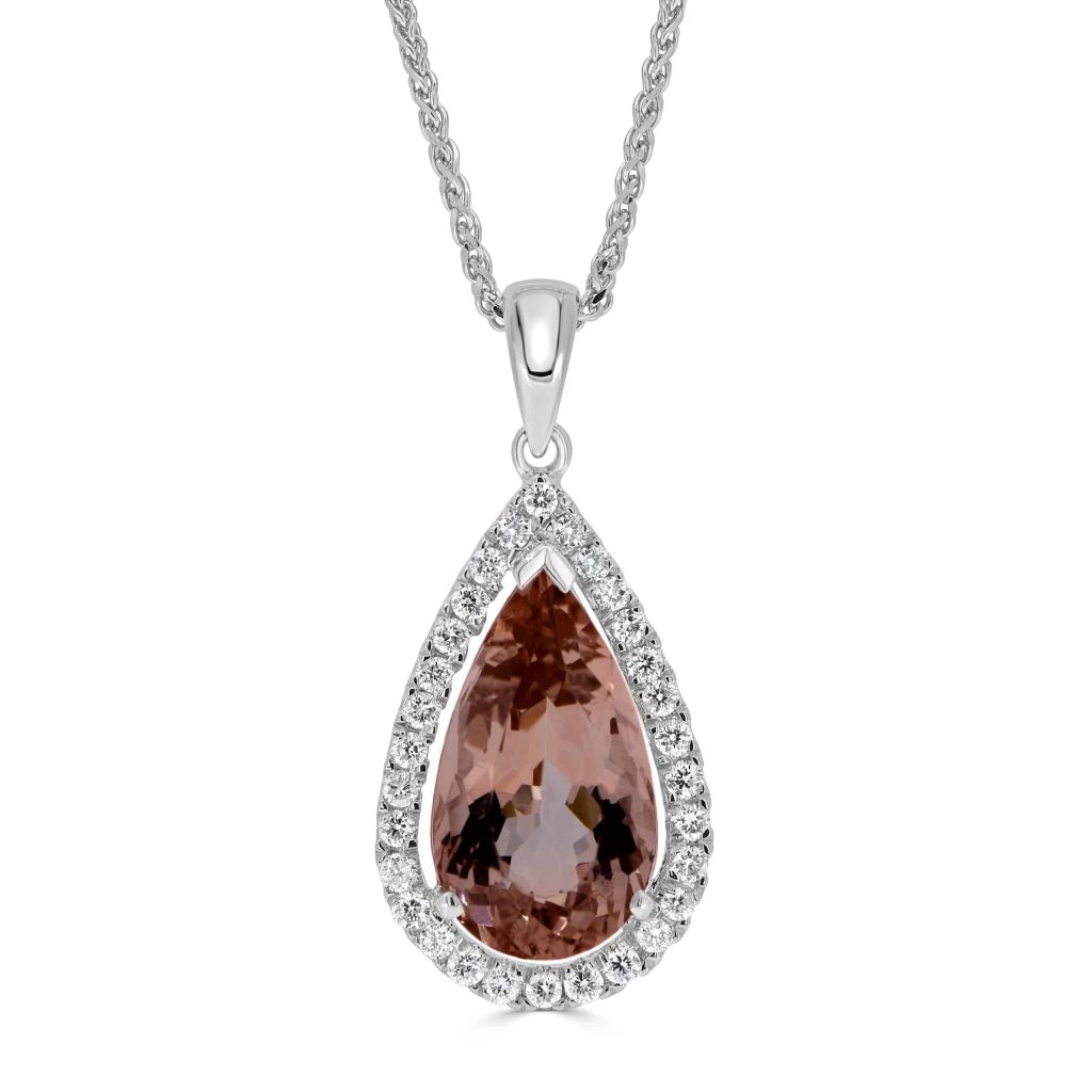 Pear Morganite with Round Diamond Halo Pendant