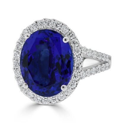 Diamond and Tanzanite Oval Shape Halo Ring