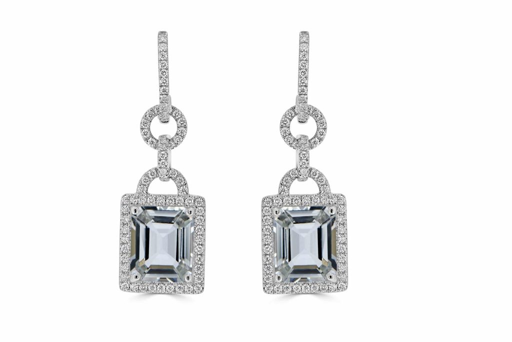 Aquamarine drop earrings with diamonds