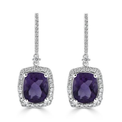White Gold Cushion Amethyst Earrings