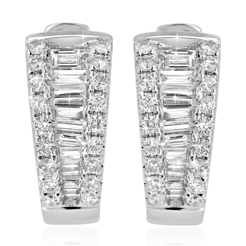 Baguette and round diamond hoops