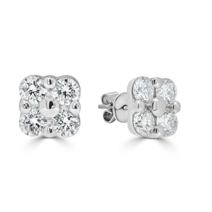 Round Diamond Cluster Stud Earrings